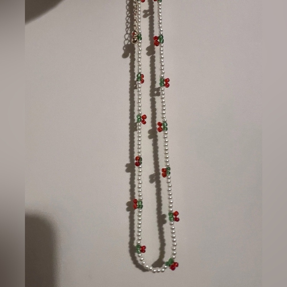 Cherry Bead Necklace Choker Dainty Delicate Fairy Coquette